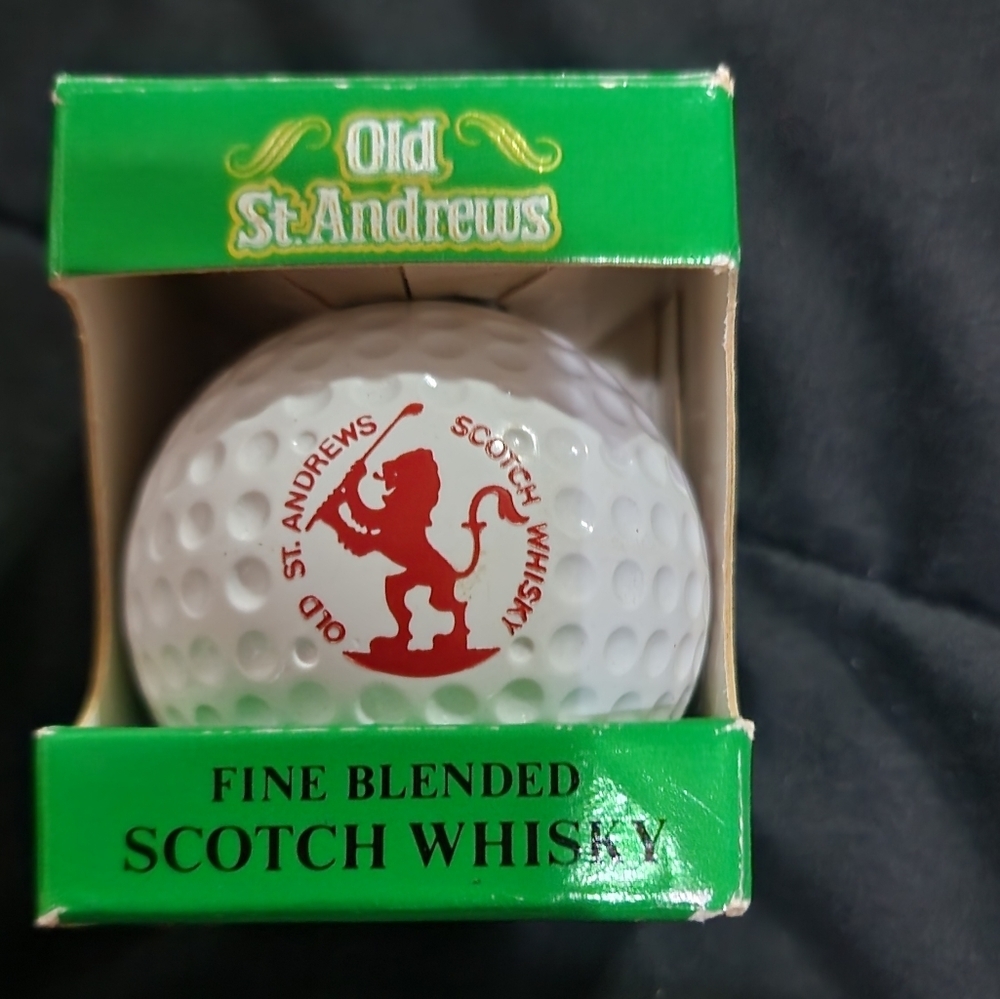 VINTAGE 1982 OLD ST. ANDREWS SCOTCH WHISKY GOLF BALL MINIATURE BOTTLE - EMPTY